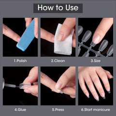300Pcs Clear Short Nail Tips Almond Coffin Shape Full Cover 15 Sizes