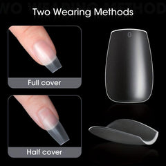 300Pcs Clear Short Nail Tips Almond Coffin Shape Full Cover 15 Sizes