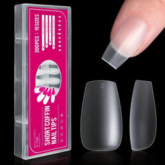300Pcs Clear Short Nail Tips Almond Coffin Shape Full Cover 15 Sizes