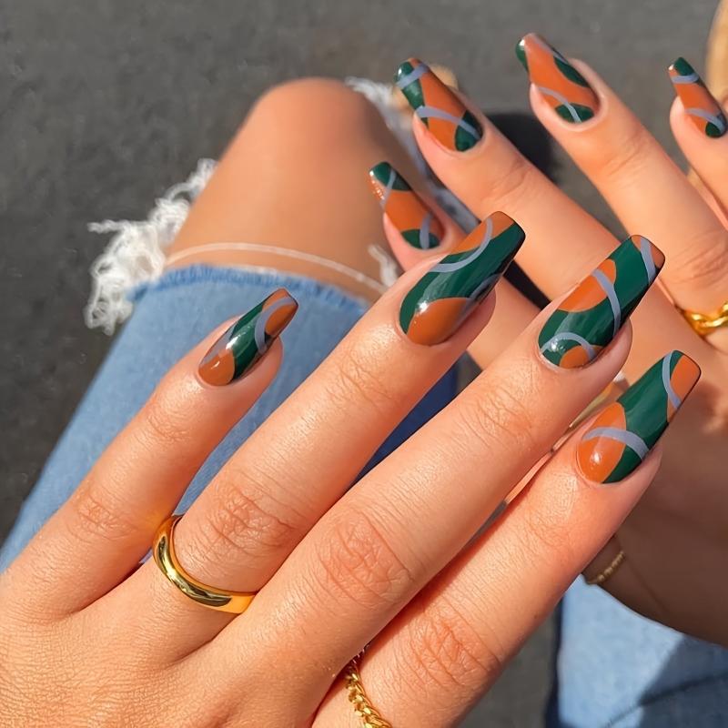 Matte Coffin Nails Full Cover with Designs