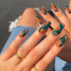 Matte Coffin Nails Full Cover with Designs