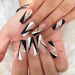 Matte Coffin Nails Full Cover with Designs