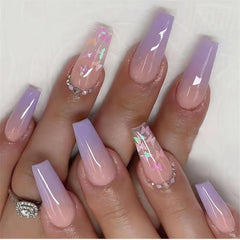 Glitter Butterfly Gradient Pink Square Press On Nails