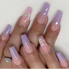Glitter Butterfly Gradient Pink Square Press On Nails