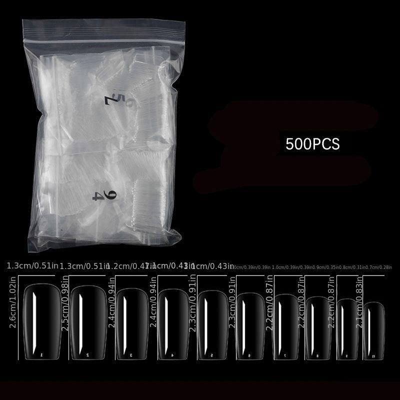 500 Clear Full Cover Ballerina Nails Long Press On Nails with Box