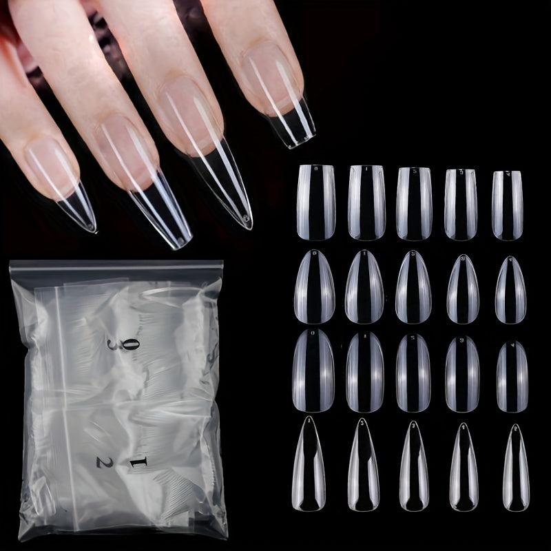 500 Clear Full Cover Ballerina Nails Long Press On Nails with Box