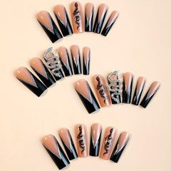 24pcs Snake Pattern Long Square False Nails French Tip Press On Nails