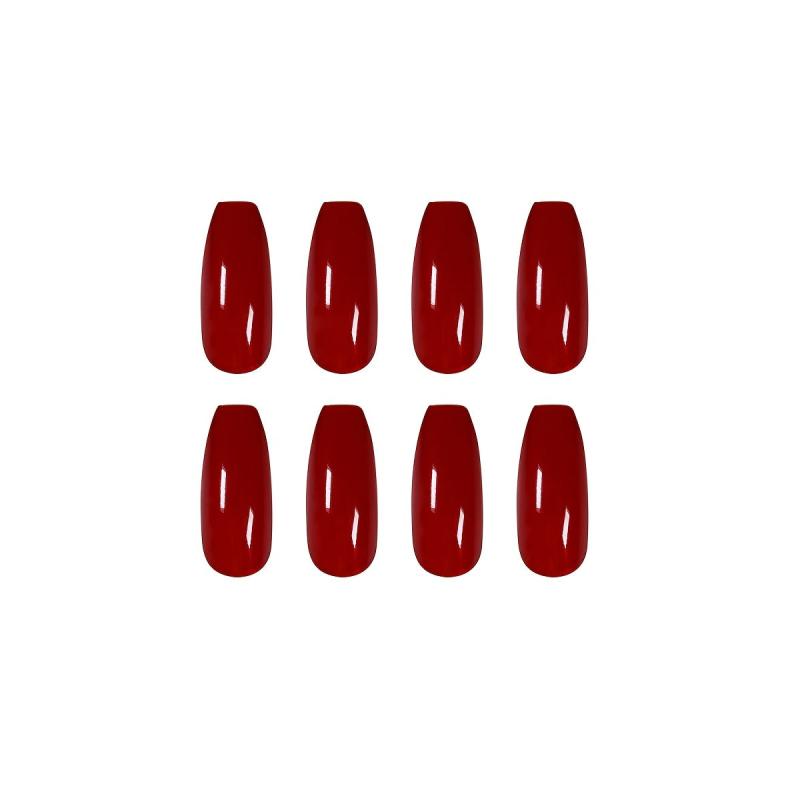 24 pcs Red Ice Through Nail Art Tips with Glue Medium Ballet Press On