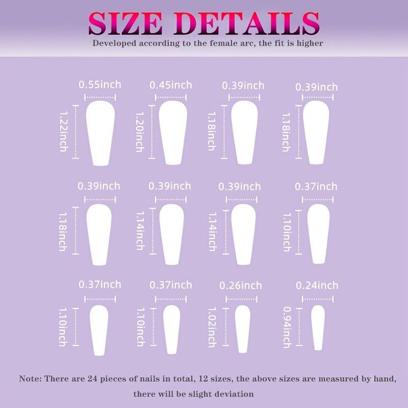 24 pcs Red Ice Through Nail Art Tips with Glue Medium Ballet Press On