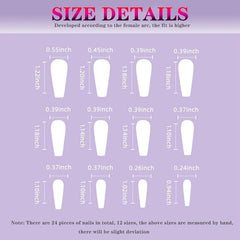 24 pcs Red Ice Through Nail Art Tips with Glue Medium Ballet Press On