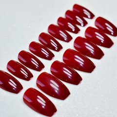 24 pcs Red Ice Through Nail Art Tips with Glue Medium Ballet Press On