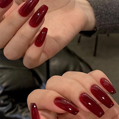 24 pcs Red Ice Through Nail Art Tips with Glue Medium Ballet Press On