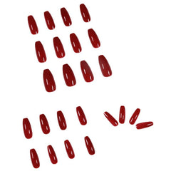 24 pcs Red Ice Through Nail Art Tips with Glue Medium Ballet Press On