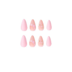 Pink Almond Press On Nails with Flower Full Cover Matte Stick On Nails