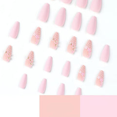 Pink Almond Press On Nails with Flower Full Cover Matte Stick On Nails