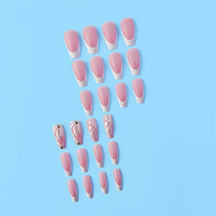 Glitter Flower Press On Nails Nude Pink Medium Square False Nails