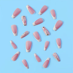 Glitter Flower Press On Nails Nude Pink Medium Square False Nails