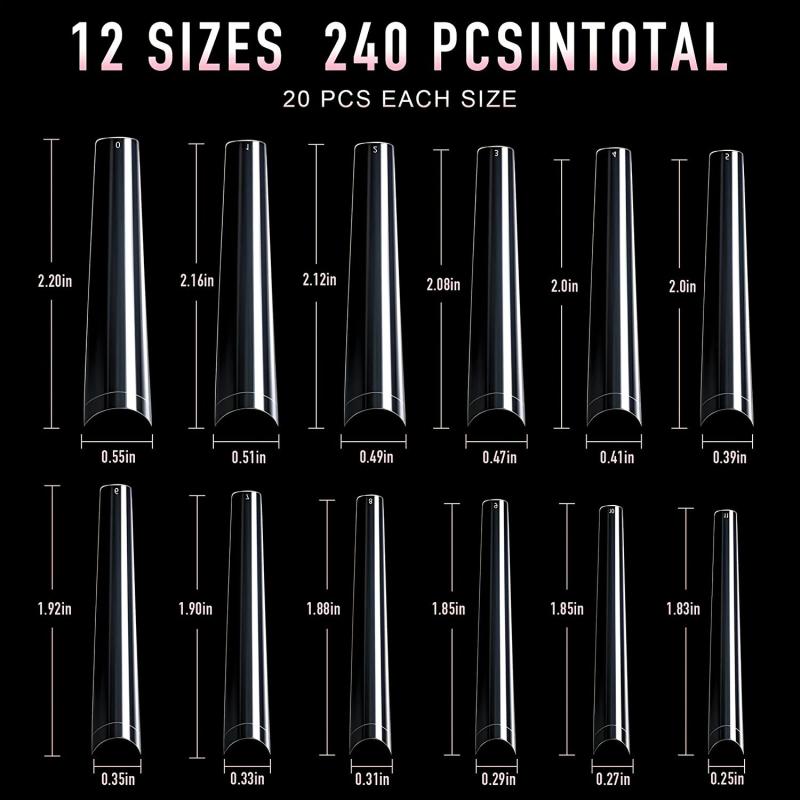 240 pcs Clear Ballerina Nail Tips with Box in 12 Sizes