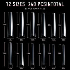 240 pcs Clear Ballerina Nail Tips with Box in 12 Sizes