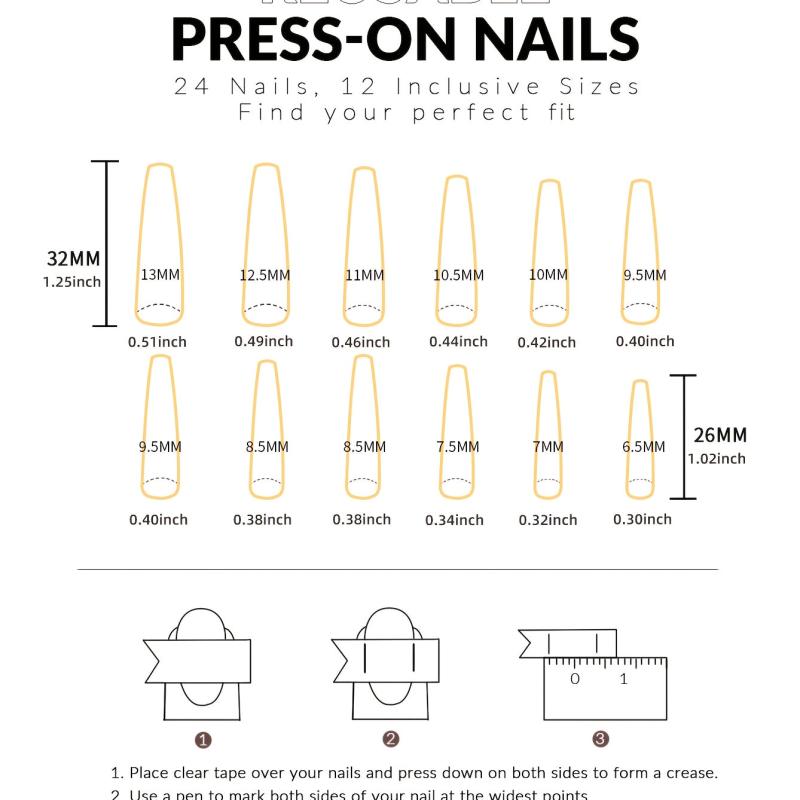 24pcs French Tip Press On Nails with Rhinestone Long Coffin False Nails