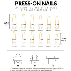 24pcs French Tip Press On Nails with Rhinestone Long Coffin False Nails