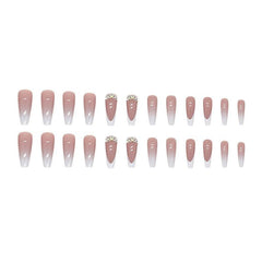 24pcs French Tip Press On Nails with Rhinestone Long Coffin False Nails