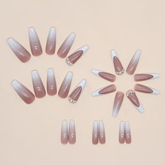24pcs French Tip Press On Nails with Rhinestone Long Coffin False Nails