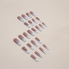 24pcs French Tip Press On Nails with Rhinestone Long Coffin False Nails