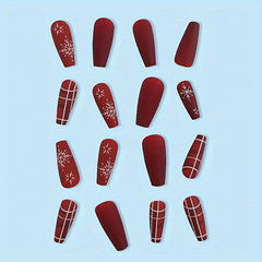 Christmas Plaid Nail Patch Red Glitter Snowflake False Nails Xmas