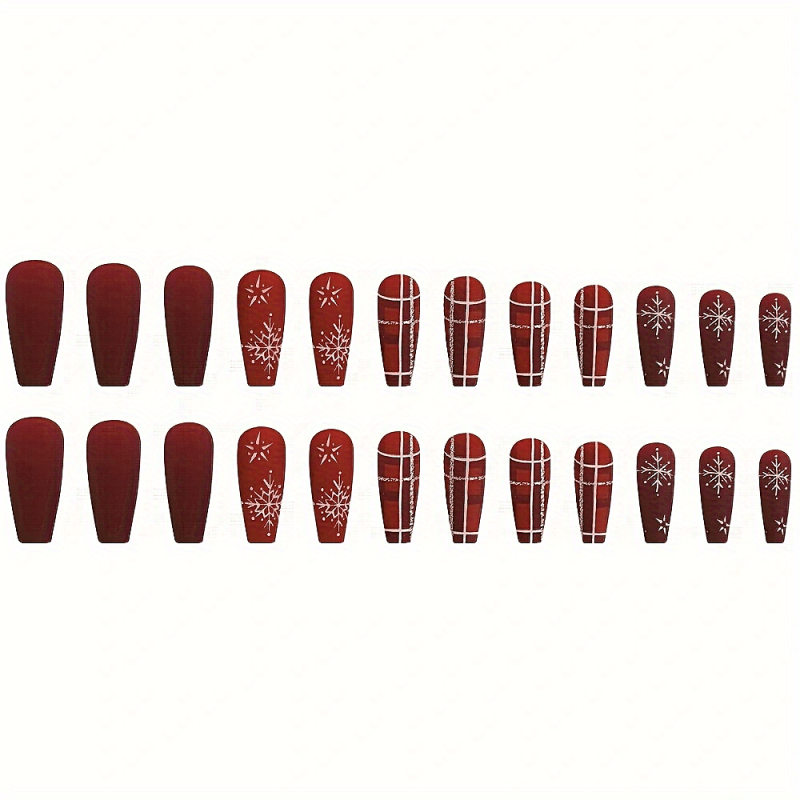 Christmas Plaid Nail Patch Red Glitter Snowflake False Nails Xmas