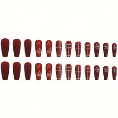 Christmas Plaid Nail Patch Red Glitter Snowflake False Nails Xmas
