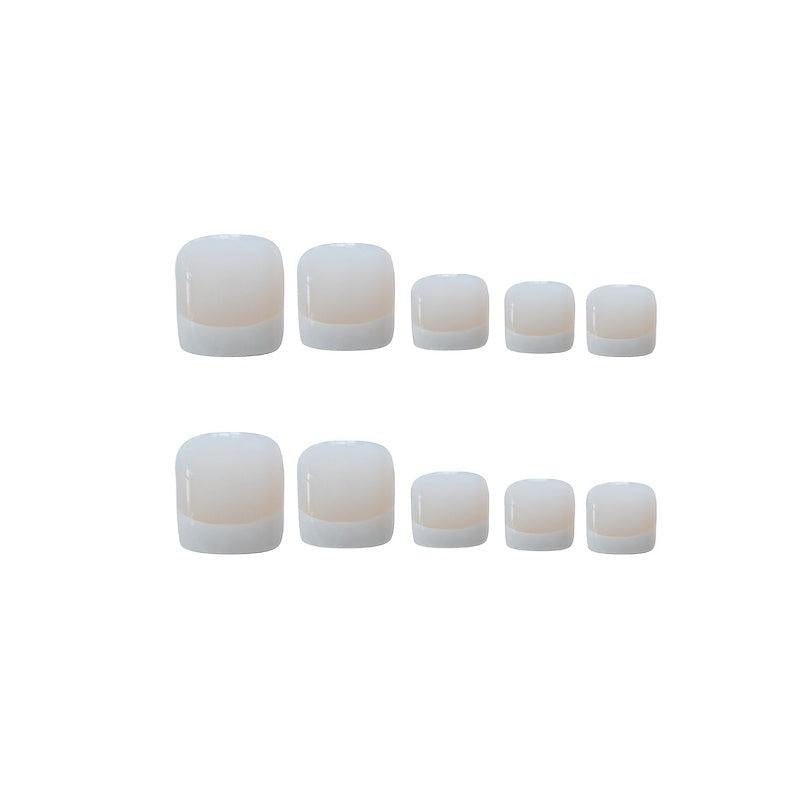 24pcs Acrylic French Tips Coffin Stick on Toenails for Women and Girls