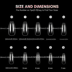 600pcs Clear Full Cover Coffin Soft Gel Nail Tips 10 Sizes Manicure Salon Tools