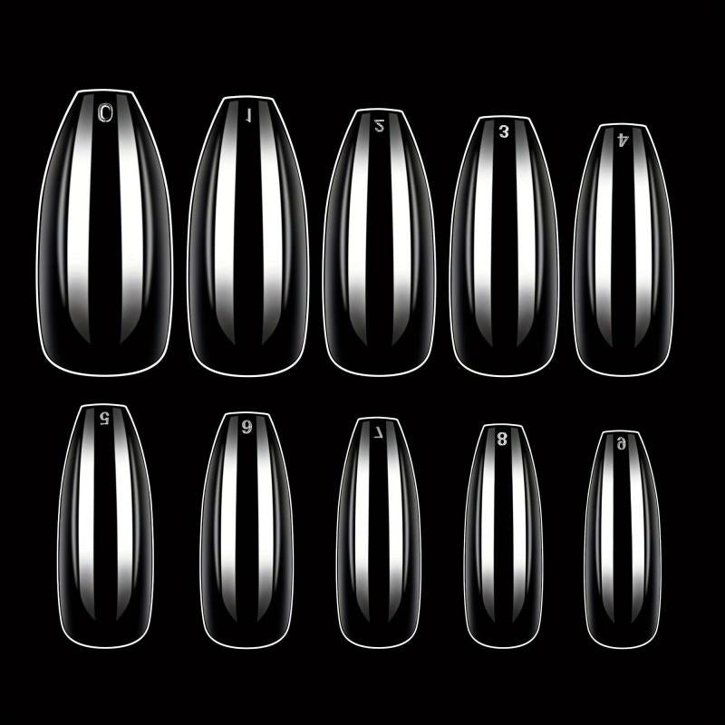 600pcs Clear Full Cover Coffin Soft Gel Nail Tips 10 Sizes Manicure Salon Tools