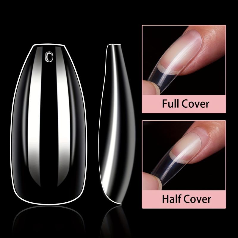 600pcs Clear Full Cover Coffin Soft Gel Nail Tips 10 Sizes Manicure Salon Tools
