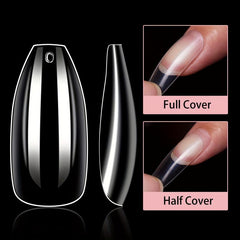 600pcs Clear Full Cover Coffin Soft Gel Nail Tips 10 Sizes Manicure Salon Tools