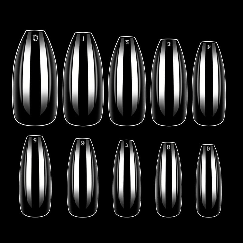 600pcs Clear Full Cover Coffin Soft Gel Nail Tips 10 Sizes Manicure Salon Tools