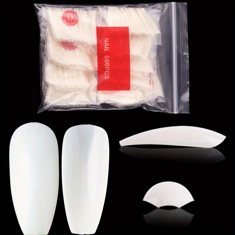 600pcs Clear Full Cover Coffin Soft Gel Nail Tips 10 Sizes Manicure Salon Tools