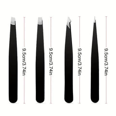 4pcs Stainless Steel Eyebrow Tweezers with Case