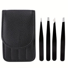 4pcs Stainless Steel Eyebrow Tweezers with Case