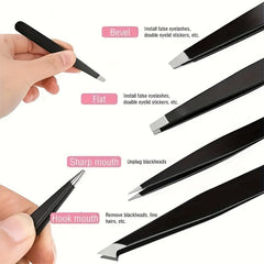 4pcs Stainless Steel Eyebrow Tweezers with Case
