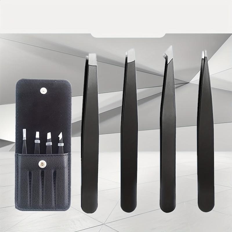 4pcs Stainless Steel Eyebrow Tweezers with Case