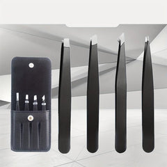 4pcs Stainless Steel Eyebrow Tweezers with Case