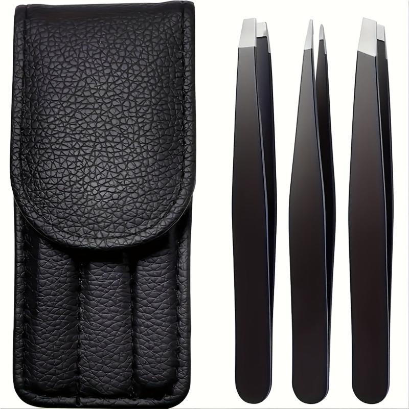 4pcs Stainless Steel Eyebrow Tweezers with Case