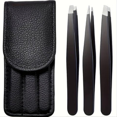 4pcs Stainless Steel Eyebrow Tweezers with Case