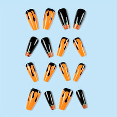 24pcs Halloween Orange Press On Nails with Glitter and Pumpkin