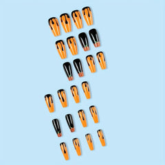 24pcs Halloween Orange Press On Nails with Glitter and Pumpkin