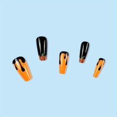 24pcs Halloween Orange Press On Nails with Glitter and Pumpkin