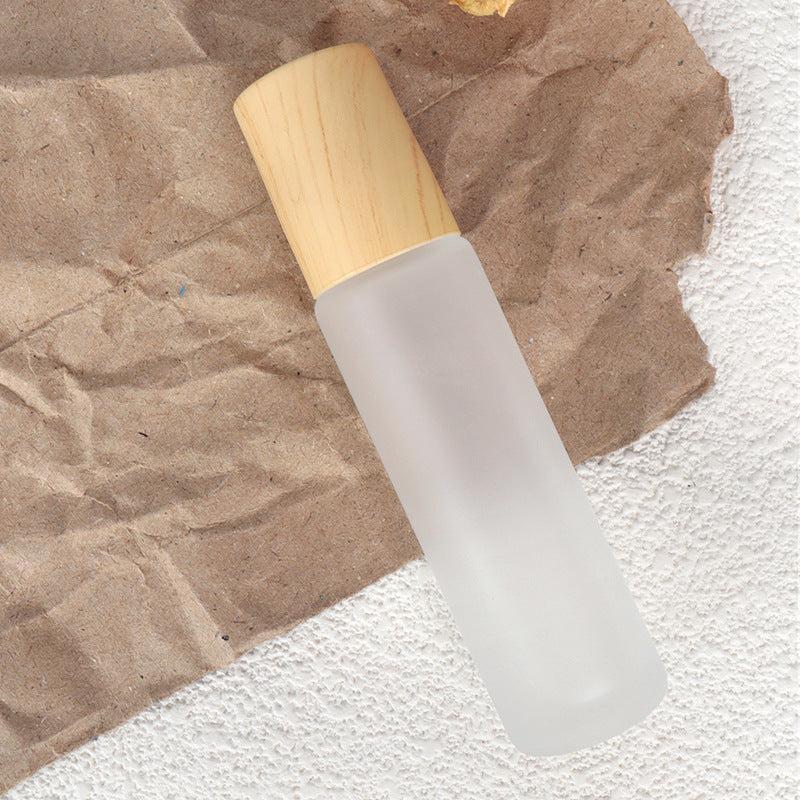 5 Pack 10ml Frosted Glass Roller Bottles with Wood Grain Cap