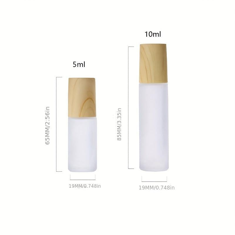 5 Pack 10ml Frosted Glass Roller Bottles with Wood Grain Cap